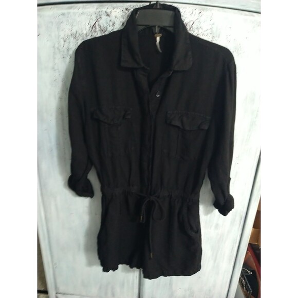 young fabulous broke Linen Drawstring Shorts  Romper Black Sm Beachy Grunge - Picture 1 of 9